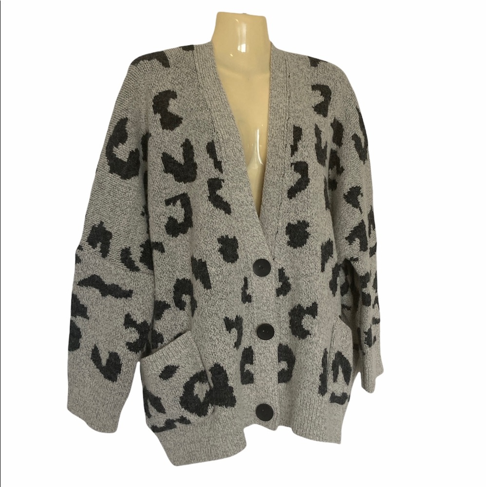 Molly Green Oversize Cardigan Button Front Animal Print Sweater Boho Cottagecore